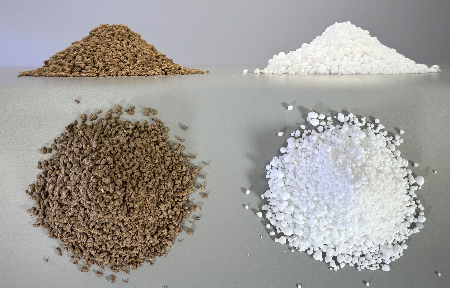 Origin OMRI Organic Fertilizer (left) compared to synthetic fertilizer (right)