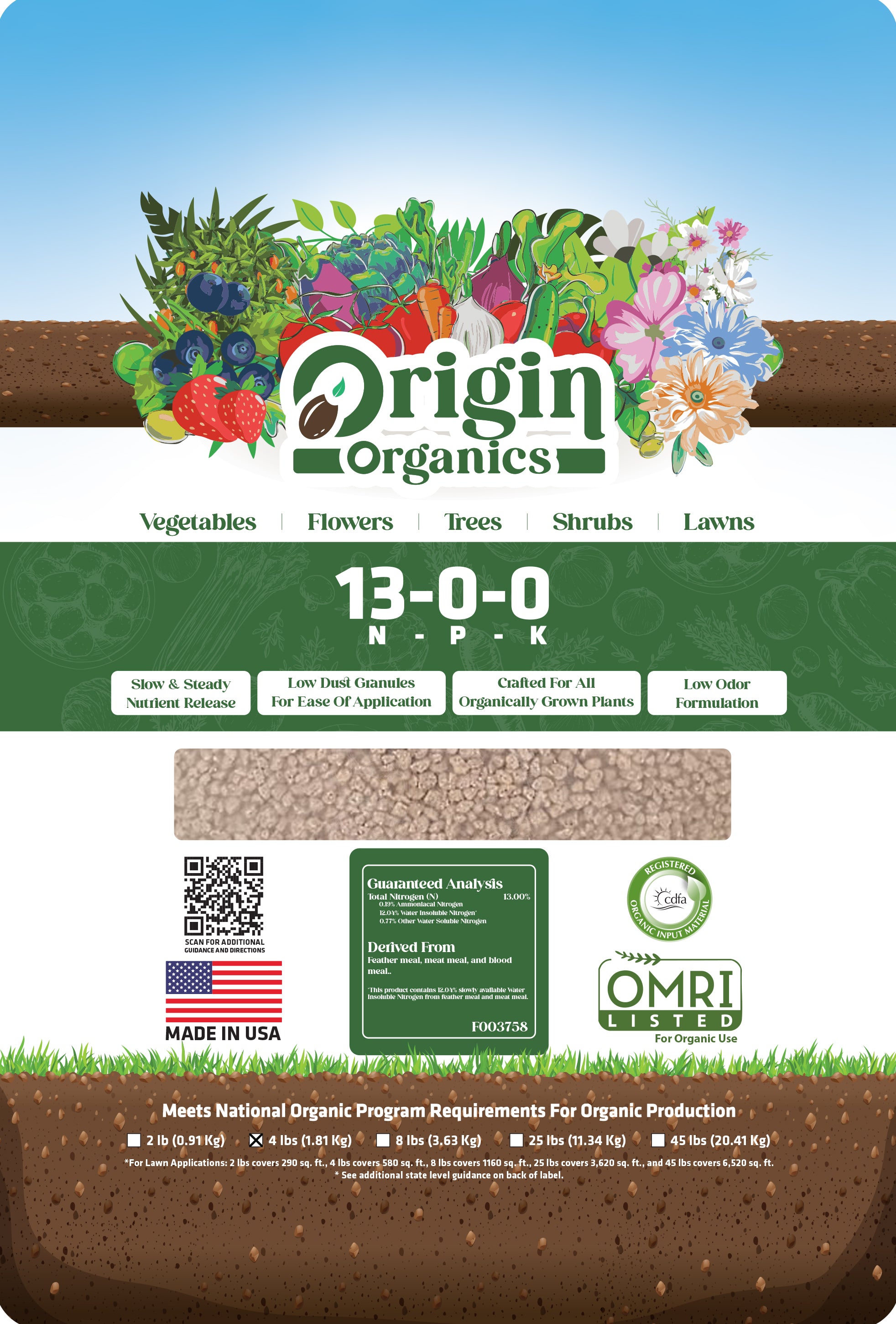 13-0-0 Organic Steady Release Nitrogen Fertilizer